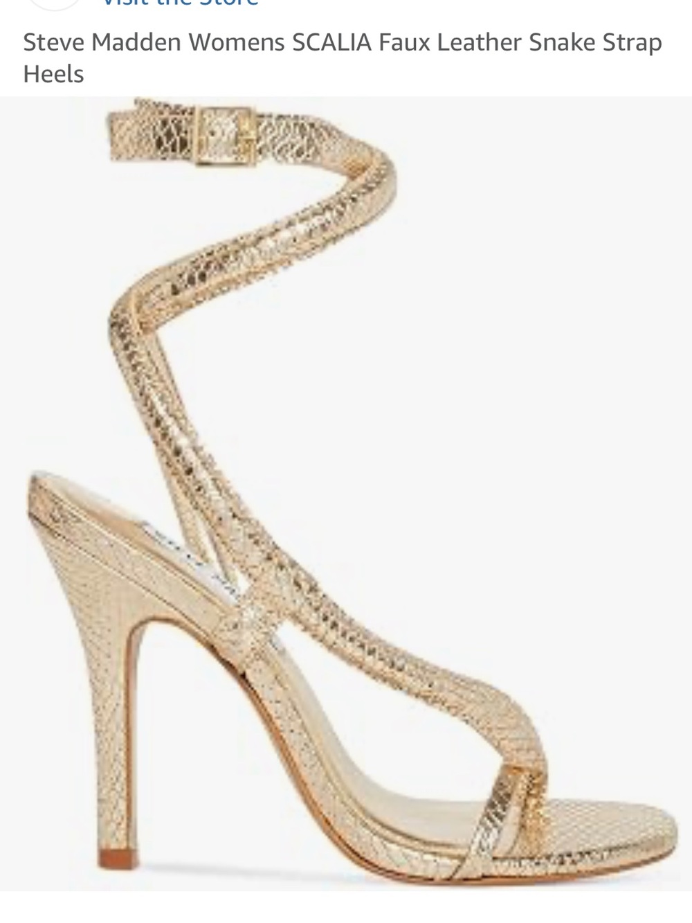 Steve Madden Scalia Metallic Gold Snake-Embossed Spiral Strap Heels. Size: 9.5 - Picture 2 of 13
